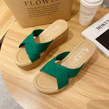 999 Ladies Wedge Platform Slippers, Size: 39(Green)-garmade.com