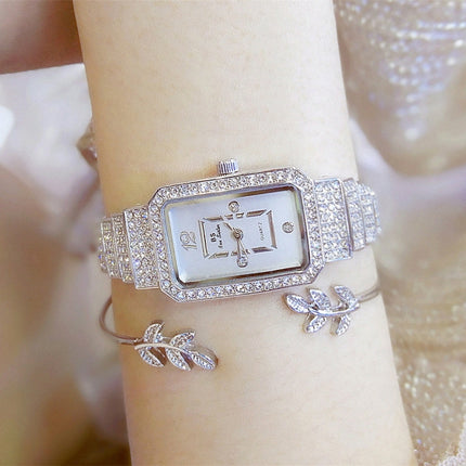 BS Bee Sister FA1138 Ladies Diamond Watch Jewelry Chain Watch(Silver)-garmade.com