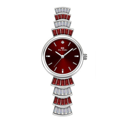 BS Bee Sister FA1700 Diamond Inlaid Ladies Watch Symphony Wrist Watch(Silver -red)-garmade.com