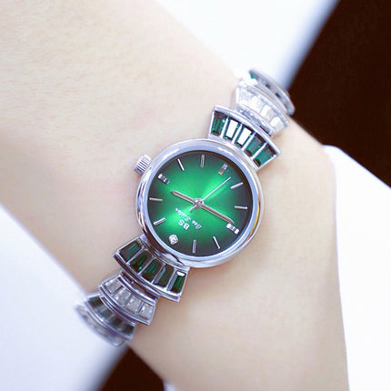 BS Bee Sister FA1700 Diamond Inlaid Ladies Watch Symphony Wrist Watch(Silver Green)-garmade.com
