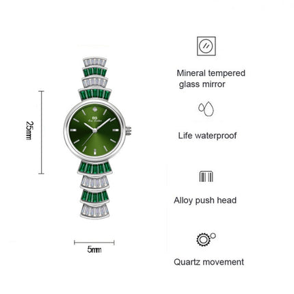 BS Bee Sister FA1700 Diamond Inlaid Ladies Watch Symphony Wrist Watch(Silver Green)-garmade.com