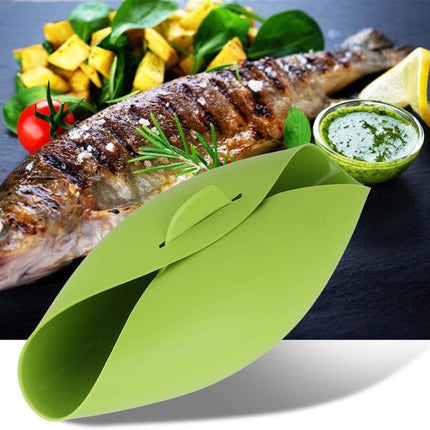 2 PCS Silicone Cooking Bowl Microwave Oven Foldable Steamed Fish Bowl Salad Bowl(Green)-garmade.com