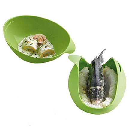 2 PCS Silicone Cooking Bowl Microwave Oven Foldable Steamed Fish Bowl Salad Bowl(Green)-garmade.com