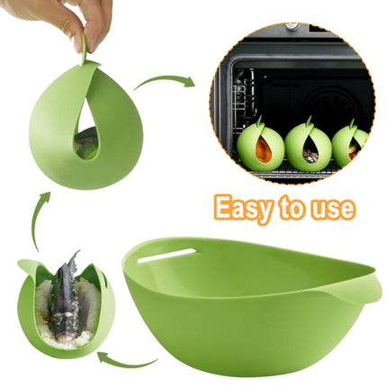 2 PCS Silicone Cooking Bowl Microwave Oven Foldable Steamed Fish Bowl Salad Bowl(Green)-garmade.com