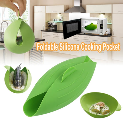 2 PCS Silicone Cooking Bowl Microwave Oven Foldable Steamed Fish Bowl Salad Bowl(Green)-garmade.com