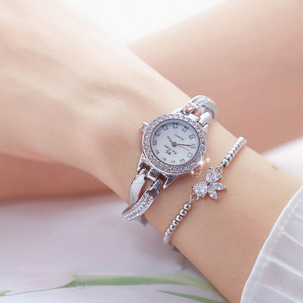 BS Bee Sister FA1531 Butterfly Cross Full Diamond Ladies Watch Bracelet Watches(Silver)-garmade.com
