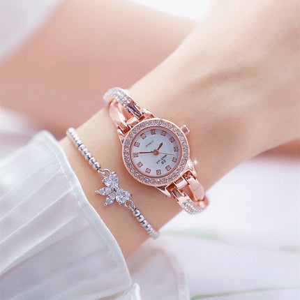 BS Bee Sister FA1531 Butterfly Cross Full Diamond Ladies Watch Bracelet Watches(Rose Gold)-garmade.com