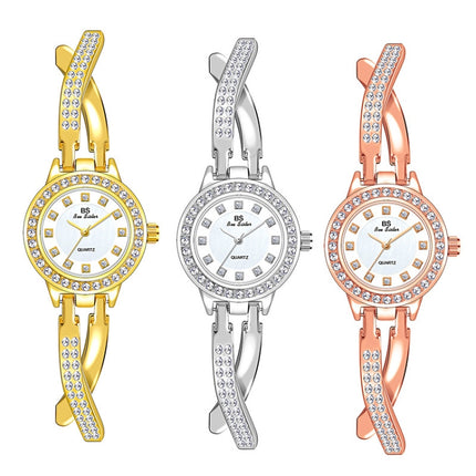 BS Bee Sister FA1531 Butterfly Cross Full Diamond Ladies Watch Bracelet Watches(Silver)-garmade.com