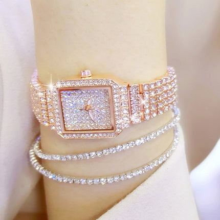 BS Bee Sister F0510B Ladies Diamond Watch Jewelry Chain Watch(Rose Gold)-garmade.com