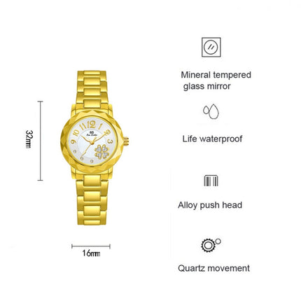 BS Bee Sister FA1481 Flower Embellished Ladies Alloy Watch Wrist Watches(Gold)-garmade.com