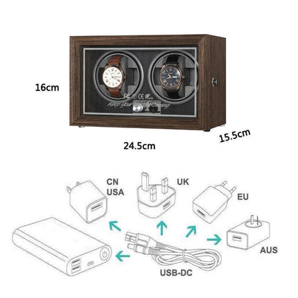 USB Automatic Mechanical Watch Shaker Watch Rotates Places Storage Box, Color: 2 Watches Black-garmade.com
