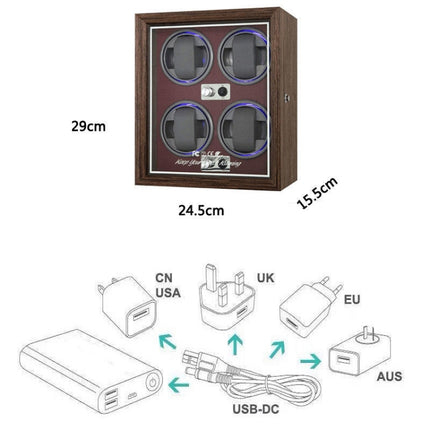 USB Automatic Mechanical Watch Shaker Watch Rotates Places Storage Box, Color: 4 Watches Red-garmade.com