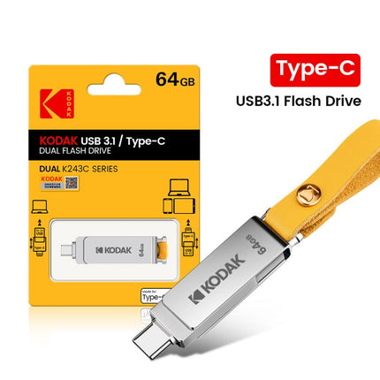 Kodak K243C 2 In 1 Type-C/USB-C + USB3.1 High-speed Transfer U disk, Capacity: 64GB-garmade.com