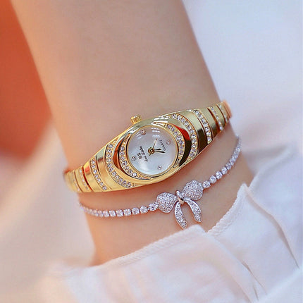 BS Bee Sister FA1540 Ladies Oval Small Chain Watch with Diamonds(Gold)-garmade.com