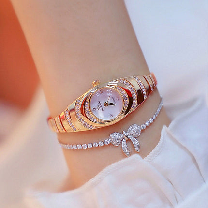BS Bee Sister FA1540 Ladies Oval Small Chain Watch with Diamonds(Rose Gold)-garmade.com
