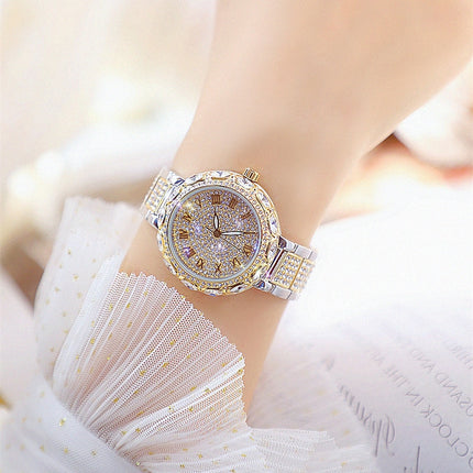 BS Bee Sister FA1499 Ladies Diamond Watch Jewelry Chain Watch(Silver Golden)-garmade.com