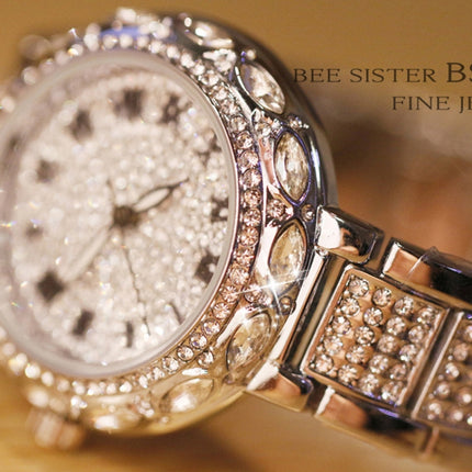 BS Bee Sister FA1499 Ladies Diamond Watch Jewelry Chain Watch(Gold)-garmade.com