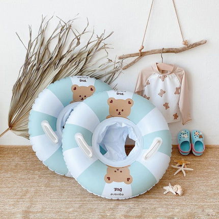 Children Adult Cartoon Inflatable Swimming Ring, Pattern: Blue White Striped Bear-garmade.com