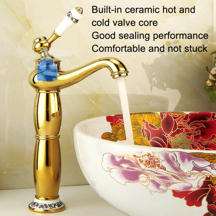 Antique Hot and Cold Bathroom Washbasin Faucet, Style: Short Model+Water Inlet Pipe-garmade.com