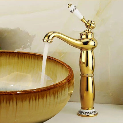 Antique Hot and Cold Bathroom Washbasin Faucet, Style: High Model+Water Inlet Pipe-garmade.com