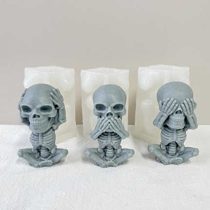 3 PCS Skull Candle Silicone Mould Aromatherapy Ornament Mould(Skeleton Covering Eyes)-garmade.com