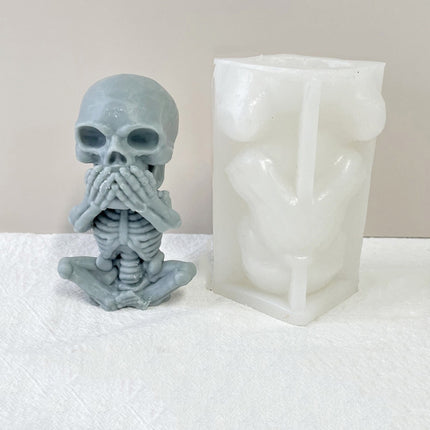 3 PCS Skull Candle Silicone Mould Aromatherapy Ornament Mould(Skeleton Covering Mouth)-garmade.com
