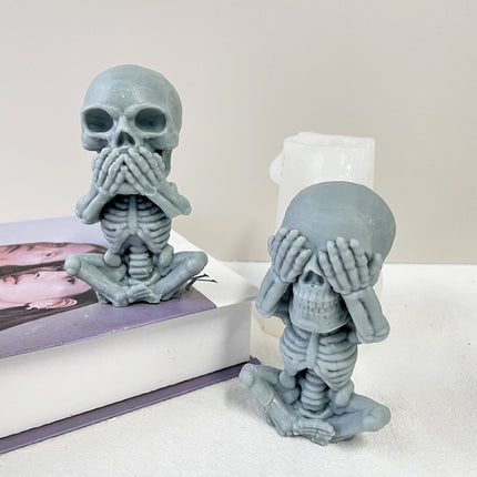 3 PCS Skull Candle Silicone Mould Aromatherapy Ornament Mould(Skeleton Covering Ears)-garmade.com