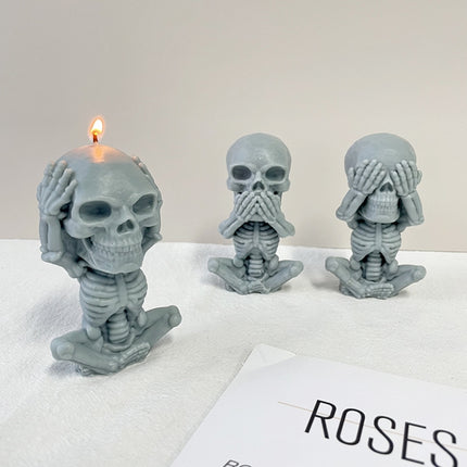 3 PCS Skull Candle Silicone Mould Aromatherapy Ornament Mould(Skeleton Covering Eyes)-garmade.com
