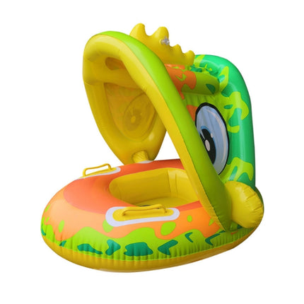 Baby Cartoon Animal Swimming Ring With Awning(Green)-garmade.com