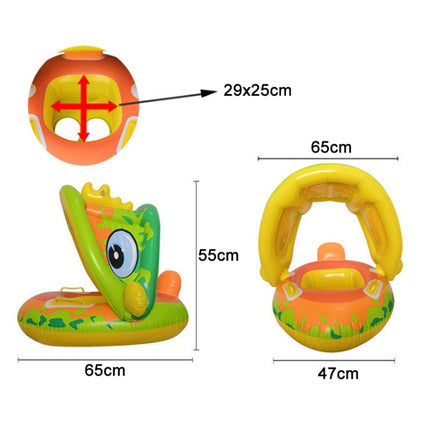 Baby Cartoon Animal Swimming Ring With Awning(Green)-garmade.com