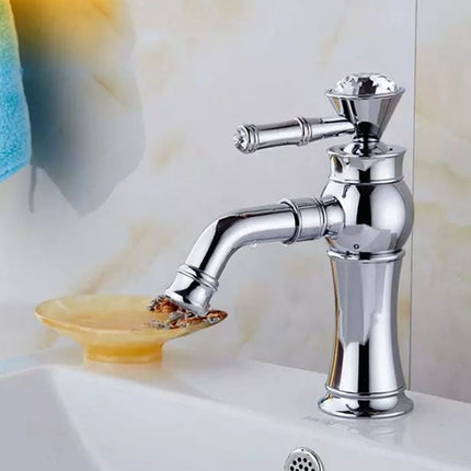 All Bronze Bathroom Basin Hot And Cold Water Faucet, Style: Electroplated Short Model+Water Inlet Pipe-garmade.com