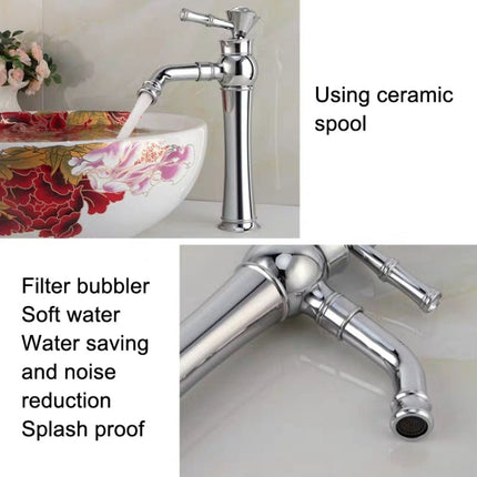 All Bronze Bathroom Basin Hot And Cold Water Faucet, Style: Electroplated Short Model+Water Inlet Pipe-garmade.com