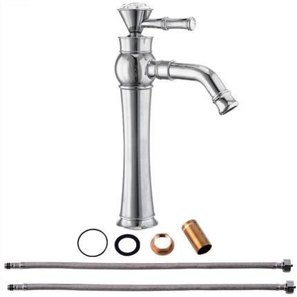 All Bronze Bathroom Basin Hot And Cold Water Faucet, Style: Electroplated High Model+Water Inlet Pipe-garmade.com