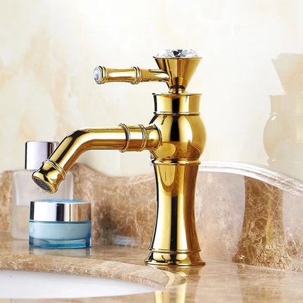 All Bronze Bathroom Basin Hot And Cold Water Faucet, Style: Gold Short Model+Water Inlet Pipe-garmade.com