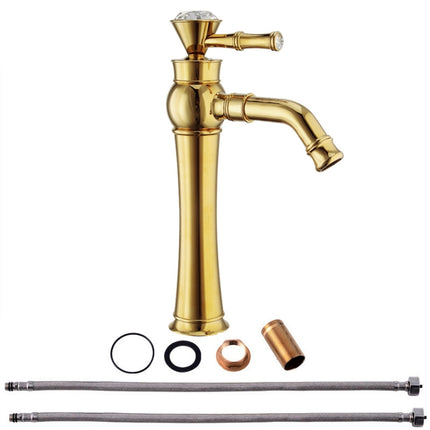 All Bronze Bathroom Basin Hot And Cold Water Faucet, Style: Gold High Model+Water Inlet Pipe-garmade.com