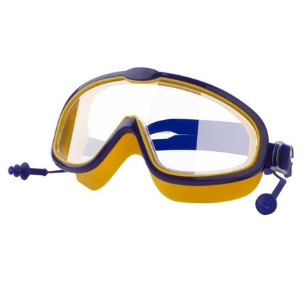 Children Anti-fog Large Frame Swimming Goggles With Conjoined Earplugs(Yellow)-garmade.com