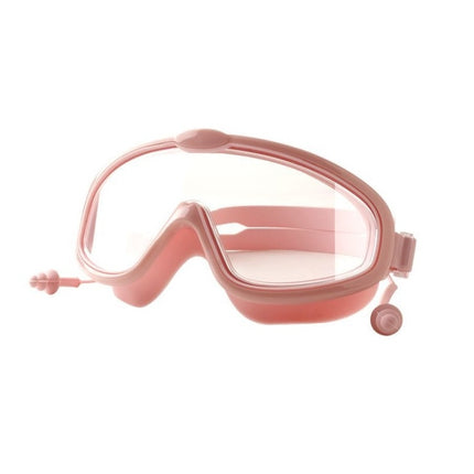 Children Anti-fog Large Frame Swimming Goggles With Conjoined Earplugs(Pink)-garmade.com