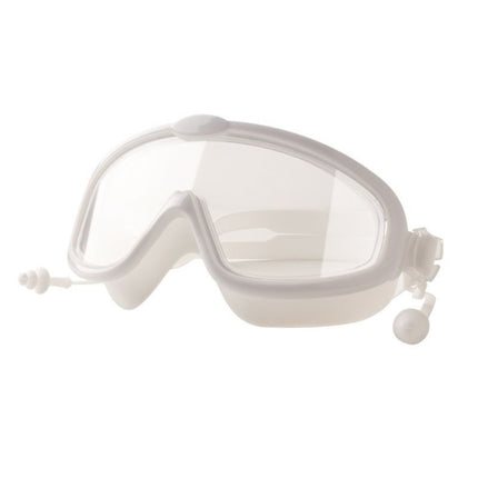 Children Anti-fog Large Frame Swimming Goggles With Conjoined Earplugs(White)-garmade.com