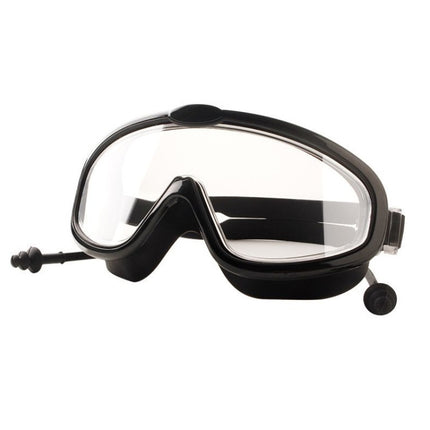 Children Anti-fog Large Frame Swimming Goggles With Conjoined Earplugs(Black)-garmade.com