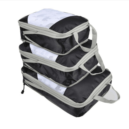 3 PCS/Set Travel Waterproof Compression Clothes Storage Bag(Black With Net)-garmade.com