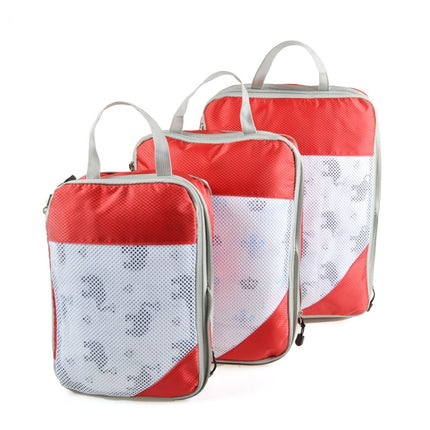3 PCS/Set Travel Waterproof Compression Clothes Storage Bag(Red With Net)-garmade.com