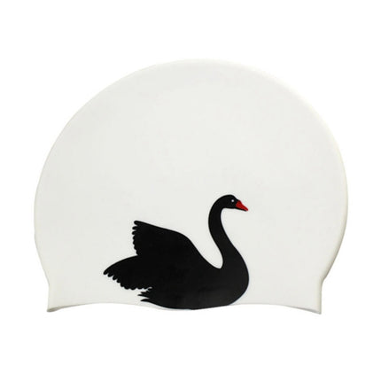 Hy08 Cute Cartoon Print Silicone Swimming Cap, Spec: Black Swan-garmade.com