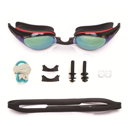 WAVE Electroplating HD Anti-fog Myopia Swimming Glasses, Color: Blue Red Optical-garmade.com