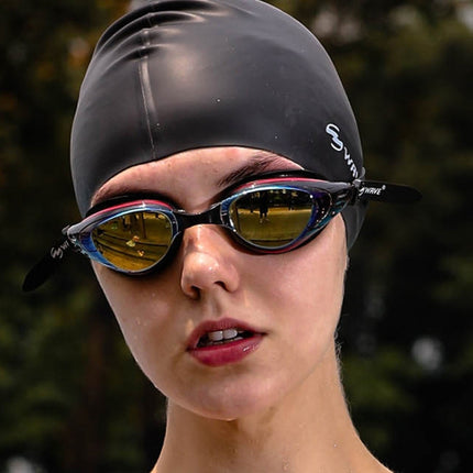 WAVE Electroplating HD Anti-fog Myopia Swimming Glasses, Color: Red Black 550 degree-garmade.com