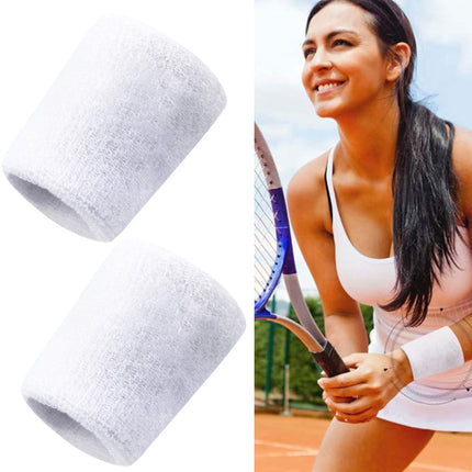 2PCS Basketball Badminton Tennis Running Fitness Towel Sweat-absorbing Sports Wrist(White)-garmade.com