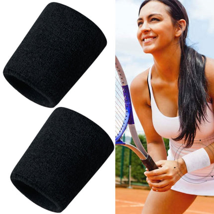 2PCS Basketball Badminton Tennis Running Fitness Towel Sweat-absorbing Sports Wrist(Black)-garmade.com