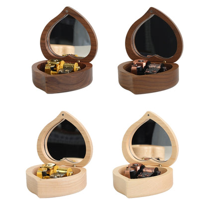 Wooden Heart Shape With Mirror Music Box Ornaments, Color: Maple-Gold-plated Movement-garmade.com