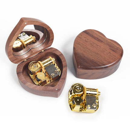 Wooden Heart Shape With Mirror Music Box Ornaments, Color: Walnut-Gold-plated Movement-garmade.com