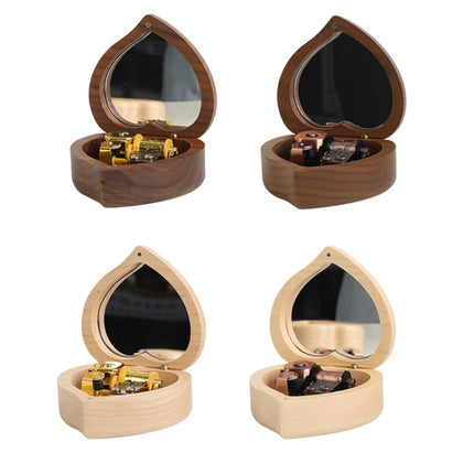 Wooden Heart Shape With Mirror Music Box Ornaments, Color: Walnut-Gold-plated Movement-garmade.com