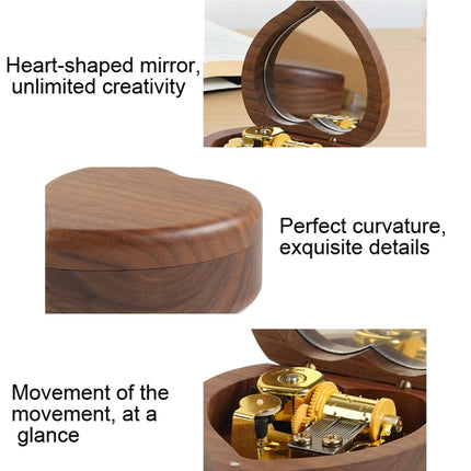 Wooden Heart Shape With Mirror Music Box Ornaments, Color: Walnut-Gold-plated Movement-garmade.com